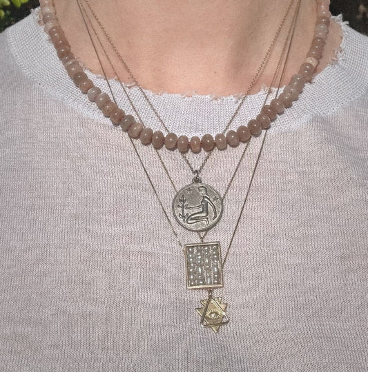 Hand - Knotted Gemstone Necklace No.15 - Peach Moonstone | Radically Bent Designs | Sustainable Jewelry