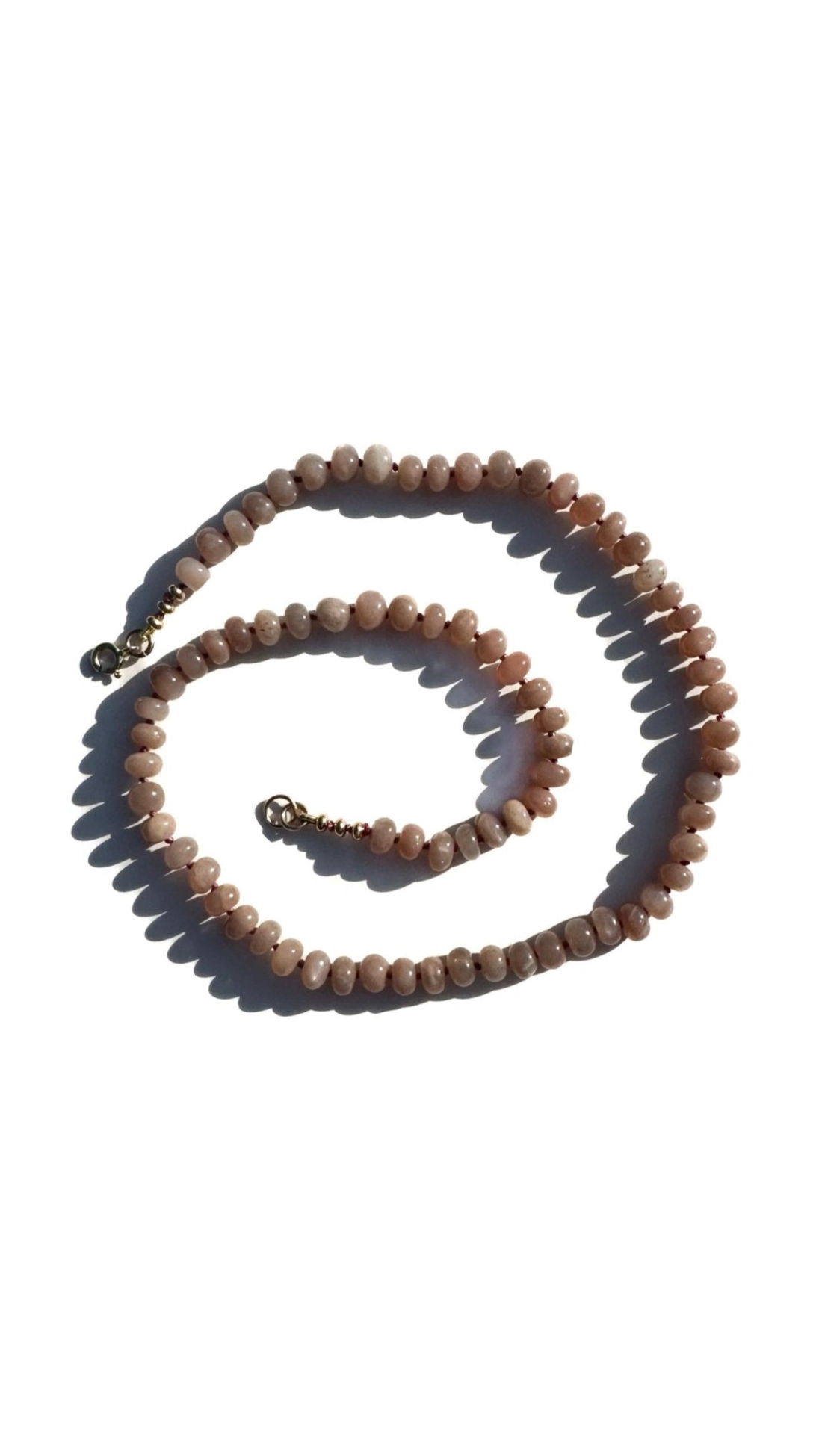 Hand-Knotted Gemstone Necklace No.15  - Peach Moonstone