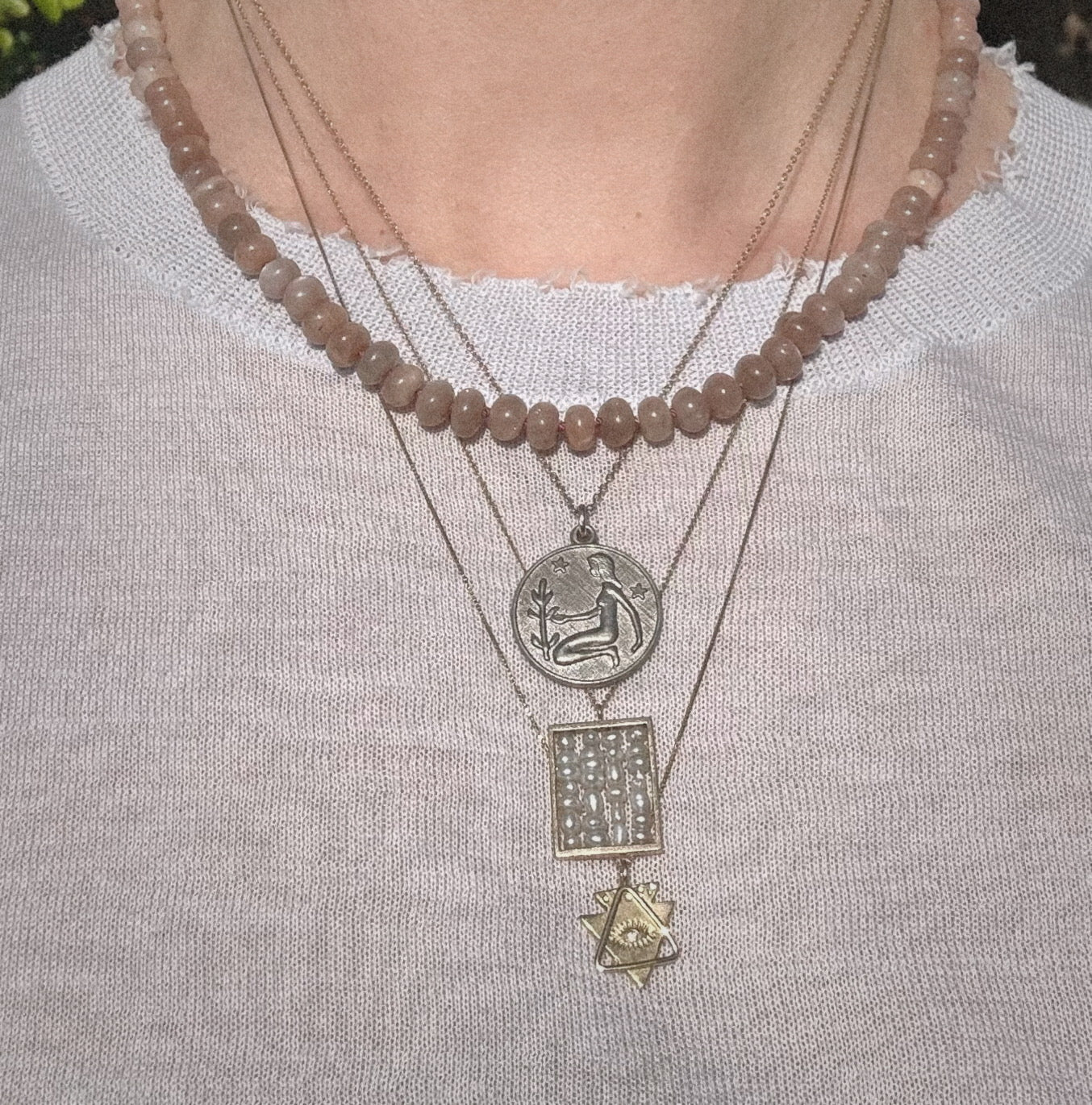 Hand - Knotted Gemstone Necklace No.15 - Peach Moonstone | Radically Bent Designs | Sustainable Jewelry