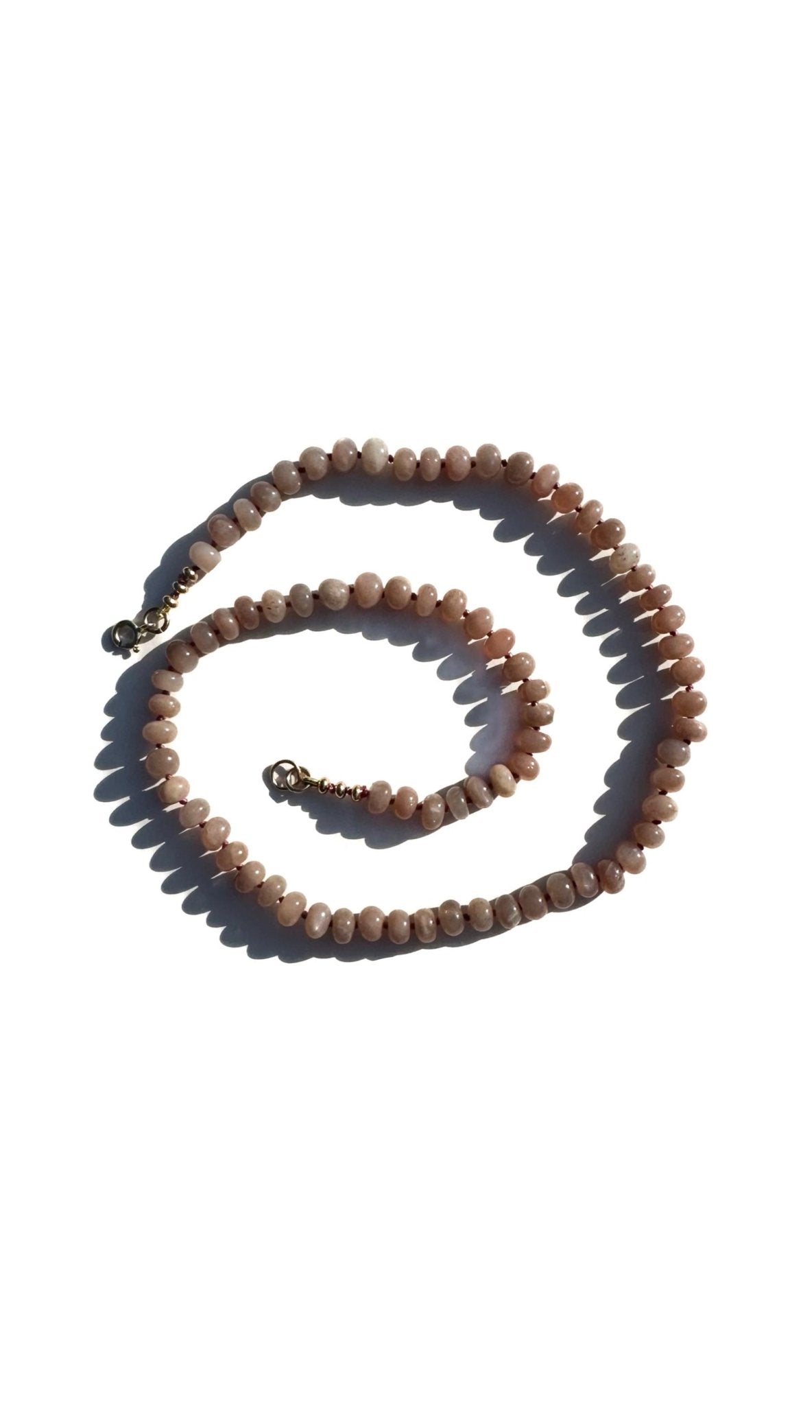 Hand - Knotted Gemstone Necklace No.15 - Peach Moonstone | Radically Bent Designs | Sustainable Jewelry